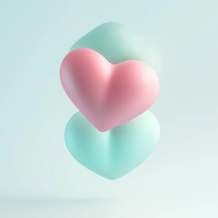 Fototapeta premium Floating duo of soft hearts in pastel colors emphasizing love and affection with a minimalistic design for modern decor and romantic themes