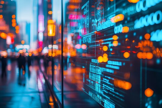 Urban Street, Holographic Display, Neon Signage, Bokeh Effect,  Futuristic Cityscape 