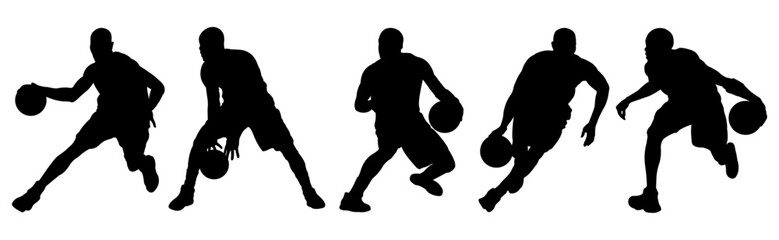 silhouette of a basketball player dribbling, vector illustration of a basketball player