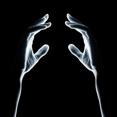 Illuminate the moment ethereal silhouette of intertwined hands capturing a sense of connection and tranquility against a stark black background