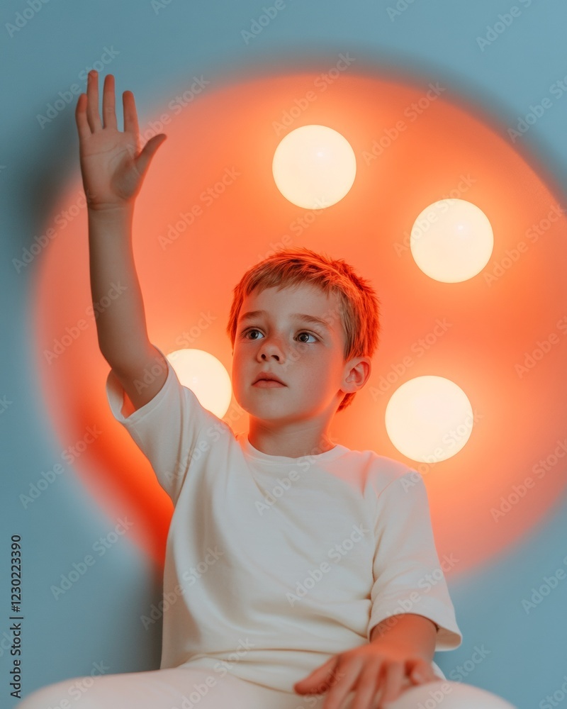 Poster interactive sensory room design cozy textured space with glowing elements for child development and 