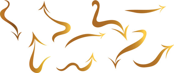 This is a set of smooth 
 gold arrows with a sleek and dynamic upward curved design. The arrow has a modern and futuristic look, making it ideal for concepts related to business, finance and growth. 