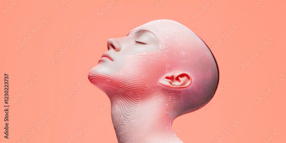 Poster Futuristic Expression Human-Android Hybrid Portrait on Vivid Canvas for Tech Innovation and Digital Marketing - Exploring Emotional Identity in Contemporary Design