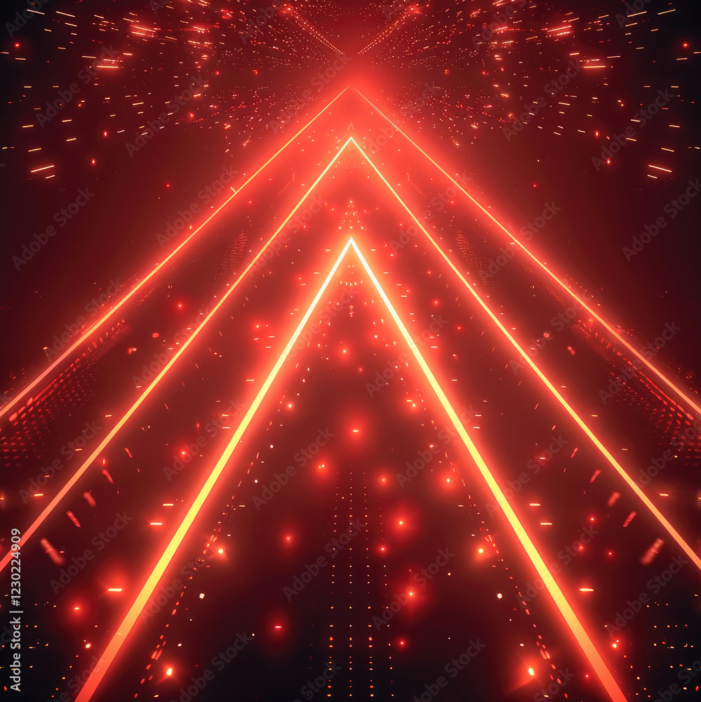 Poster red futuristic technology background, glowing light, pattern, arrow shape pattern, small arrow head 