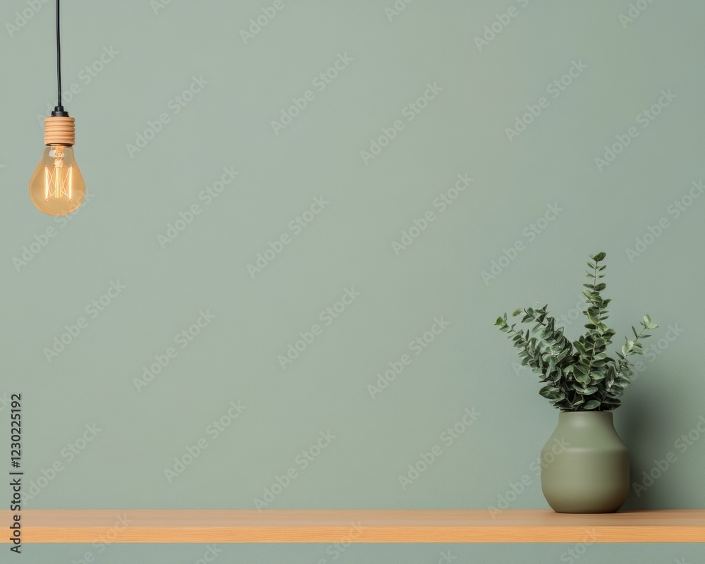 Poster smart home workspace minimalist office with capsule bulb fixture and eucalyptus vase - iot productiv