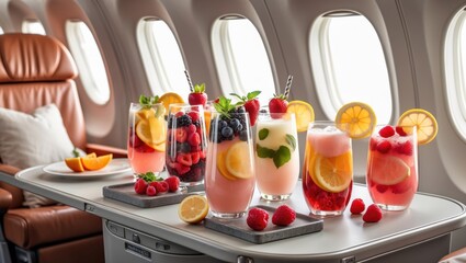 Refreshing Cocktails in Stylish Cabin During Air Travel Experience