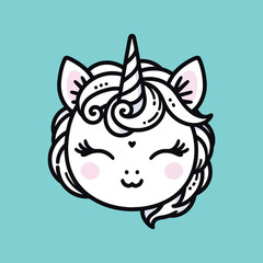 Cute Unicorn Face Cartoon Outline – Kawaii Minimal Design