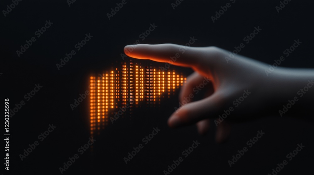 Leinwandbilder Futuristic Data Touch Human Hand Interacting with Dynamic LED Graph - Cutting-Edge Visuals for Tech-Infused Finance and Innovative Business Analytics