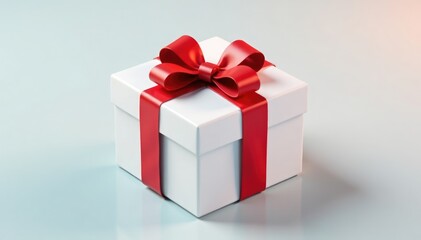 Obraz premium Isometric white gift box with red bow tie tied on top, gift box, object