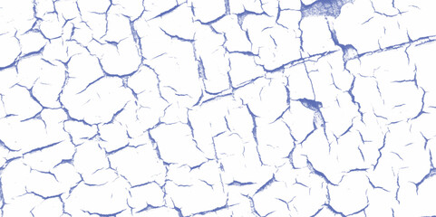 A blue and white vintage of a cracked wall, cracked white paint on a white background, Vector crack concrete texture white and blue grunge texture. There are many cracks in the ground.