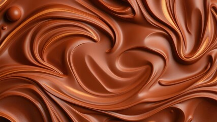 Naklejka premium Rich, velvety chocolate swirls dance across a perfect candy background, with smooth, creamy textures and deep, rich hues of brown and gold, sweet, indulgent