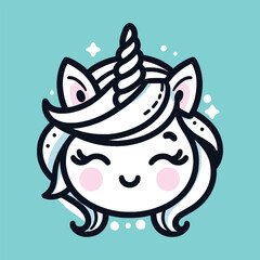 Cute Unicorn Face Cartoon Outline – Kawaii Minimal Design