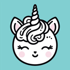 Cute Unicorn Face Cartoon Outline – Kawaii Minimal Design