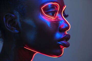 Obraz premium Afrofuturistic Side Profile with Neon Face Design .