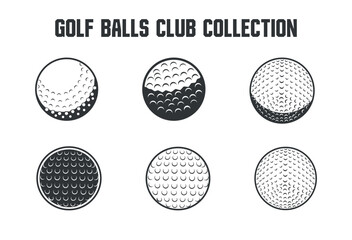 Golf clip art Isolated Balls silhouette set, Golf Ball club all collection vector set with white background