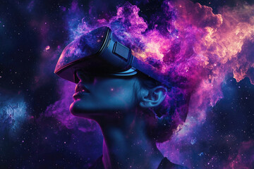 Virtual Reality Experience with Explosive Cosmic Colors - Futuristic Technology Concept