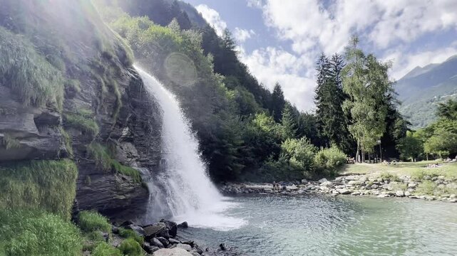 Refreshing Summer Waterfall in Faido, Switzerland