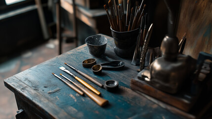 Close-up of painting tools