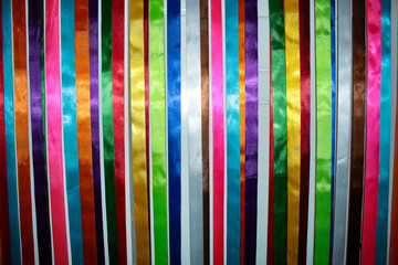 Curtain of colorful ribbons placed vertically side by side, typical of the costumes used at Bumba Boi parties, in the state of Maranhão, Brazil.