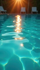 Obraz premium Sparkling pool surface reflects warm sunshine, peaceful, water reflection