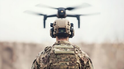 Military drone operations tactical action photography and surveillance in desert training