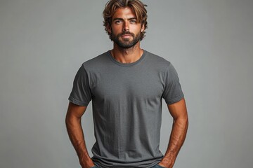 Casual portrait of a man wearing a gray shirt against a neutral background