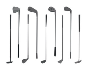 Golf hockey stick clip art silhouette set, Golf bat vector collection, Golf Outline silhouette vector set