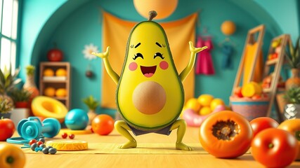 Obraz premium Avocado Yoga Fitness Healthy Lifestyle AI Art