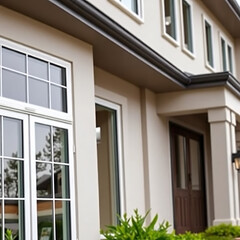 Modern House Exterior: Architectural Design and Real Estate Photography. High-end residential home showcasing contemporary architecture, luxury design, and modern construction