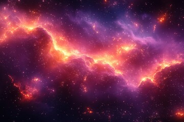 Obraz premium Vibrant cosmic clouds illuminated by swirling gases and stars in a dazzling stellar landscape