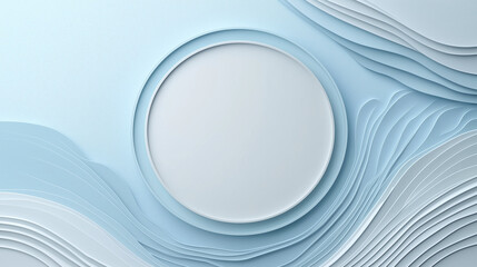 Abstract minimalist circular frame surrounded by elegant blue layered waves design for modern art