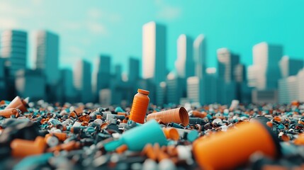 Obraz premium Urban pollution crisis waste accumulation in cityscape environmental impact aerial view sustainability concerns