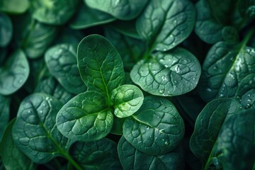 Green Leaves with Dew Drops