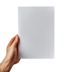 Clean White Sheet of Paper Held in a Human Hand Against Background