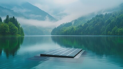 Misty Lakeside Dock Surrounded by Serene Forested Mountains   Tranquil Landscape with Calm Waters Reflecting the Lush Green Trees and Towering Peaks