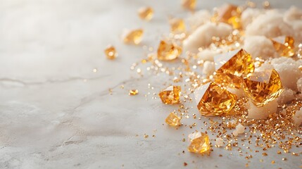 Obraz premium Closeup view of dazzling golden crystals gemstones and glittering mineral fragments shimmering with a brilliant radiant and luxurious shine