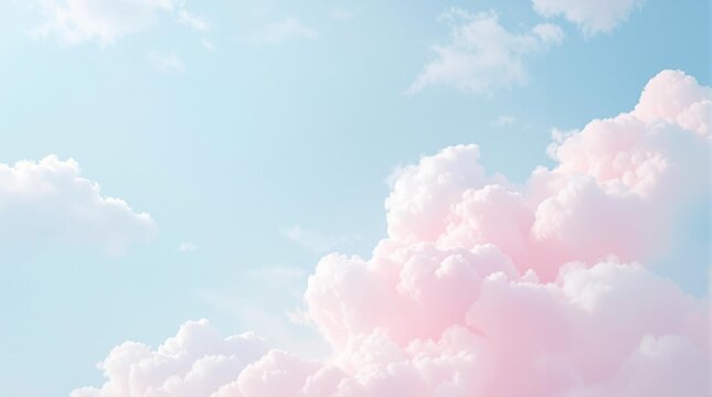 dreamy sky with soft pink clouds and tranquil blue backdrop