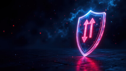 Neon glow cyber shield for digital protection.