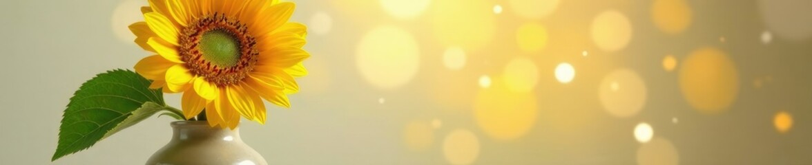 Obraz premium Round background with a large sunflower in a vase, floral inspiration, big flower, sunflower