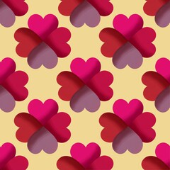 seamless pattern with Colorful Red Heart Design, Heart flower, Heart shaped balloon on yellow background design for background, textile, tile, mosaic,rug, wallpaper, clothing, wrap, batik, fabric