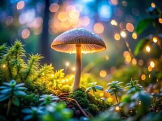 Fototapeta premium Long Exposure: Lepiota Mushroom in a Breton Garden at Dusk