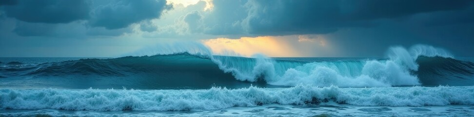 Fototapeta premium Stormy weather over the rolling waves of the sea, stormy, oceanic