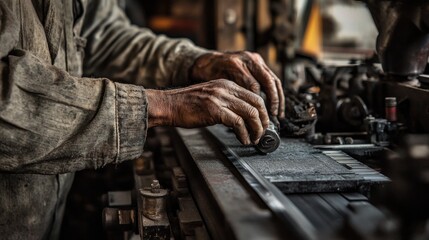 Closeup of a Mechanic's Hands Working on a Machine