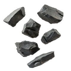 Collection of Dark Natural Stones on White Background for Design