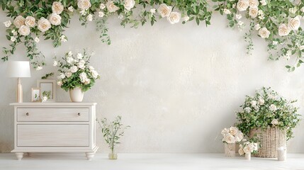 Elegantly Designed Bedroom Interior with Gorgeous Floral Bouquets Lush Greenery Accents and Sophisticated Furnishings Creating a Serene and Inviting Atmosphere