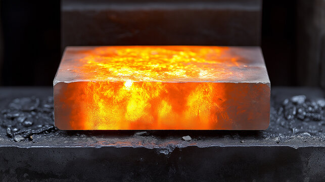 Hot steel billets in a factory.