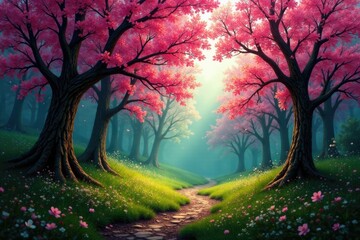 A peaceful forest retreat with blooming trees, nature, peace, branches