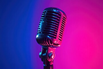 Vintage Microphone Close-Up on Colorful Background