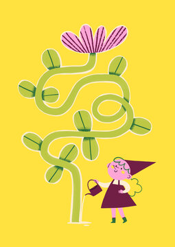 A gardening girl watering flowers