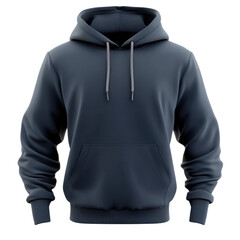 Dark Blue Hoodie with Front Pocket and Drawstring Closure Design